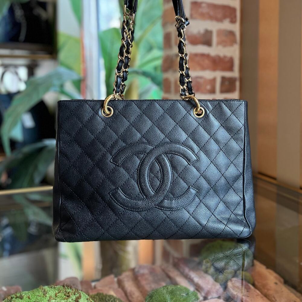 CHANEL GST Grand Shopper Black Caviar Leather Quilted Tote